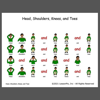 Head shoulders knees and 2025 toes music lesson plan